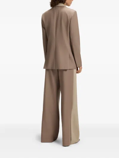 Hugo Boss Womens Open Brown Colour-block Lapel Single-breasted Virgin-wool Blazer In Brown