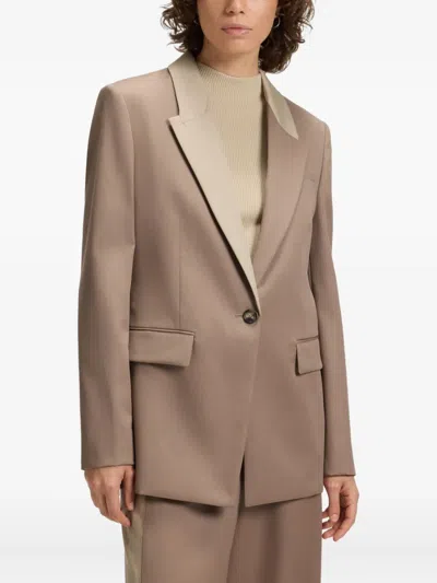 Hugo Boss Womens Open Brown Colour-block Lapel Single-breasted Virgin-wool Blazer In Brown