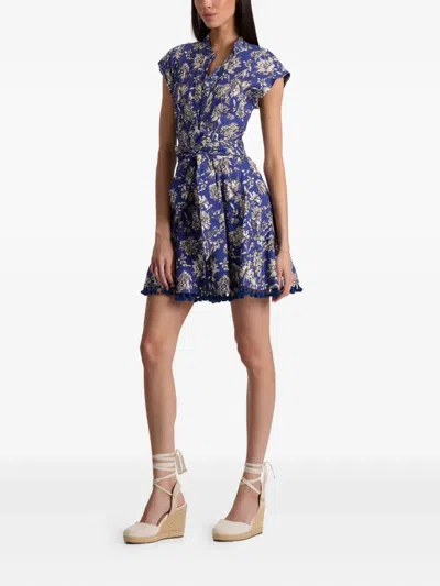 Alice And Olivia Lucy Cuffed Cap Sleeve Mini Shirt Dress Blooming Wild Indigo In Blue