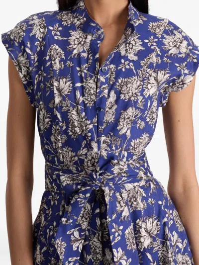 Alice And Olivia Lucy Cuffed Cap Sleeve Mini Shirt Dress Blooming Wild Indigo In Blue