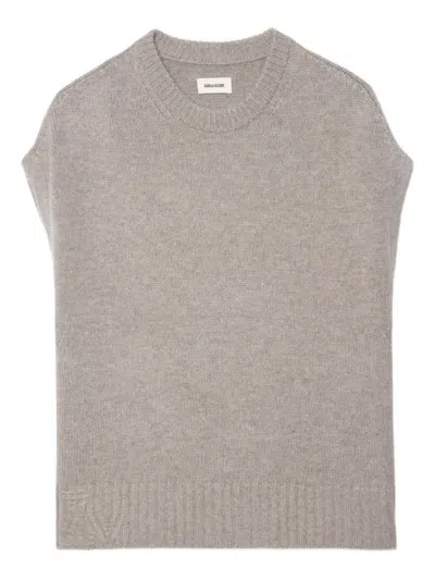 Zadig & Voltaire Womens Avoine Contrast-edge Relaxed-fit Sleeveless Wool And Cashmere-blend Jumper In Neutral