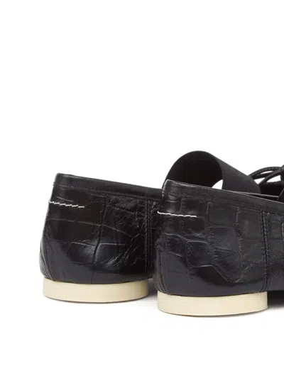 Mm6 Maison Margiela Crocodile-effect Leather Ballerina In Black