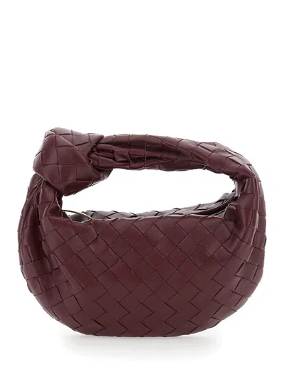 Bottega Veneta Women Mini Jodie Leather Handbag With Intrecciato Motif In Burgundy
