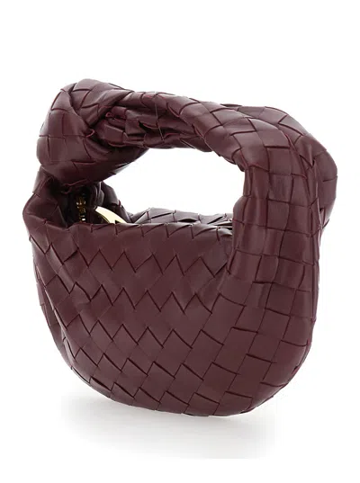 Bottega Veneta Women Mini Jodie Leather Handbag With Intrecciato Motif In Burgundy