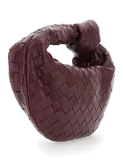 Bottega Veneta Women Mini Jodie Leather Handbag With Intrecciato Motif In Burgundy