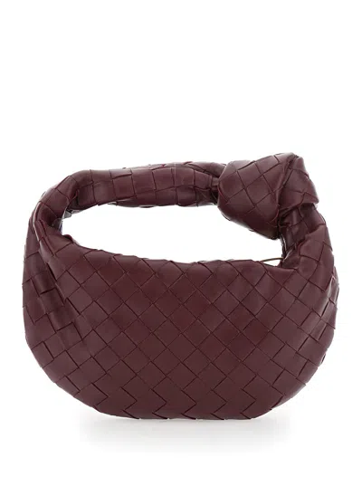 Bottega Veneta Women Mini Jodie Leather Handbag With Intrecciato Motif In Burgundy