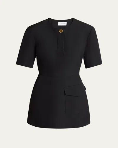 Givenchy Short-sleeve Patch-pocket Mini Cocoon Dress In Black