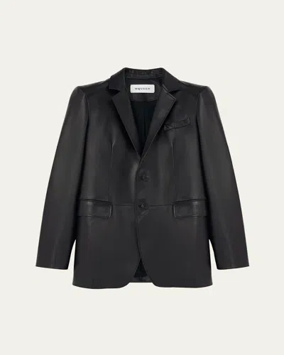Alexander Mcqueen Men's Leather Two-button Blazer In Black