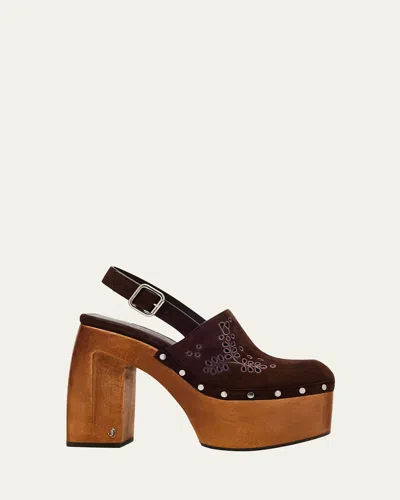 Jimmy Choo Alida 135 Embroidered Studded Suede Platform Clogs In Brown