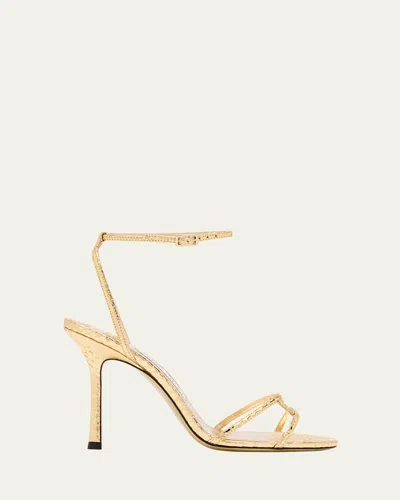 Jimmy Choo Snake-embossed 1998 Leo Metallic Leather Ankle-strap Sandals In Gold