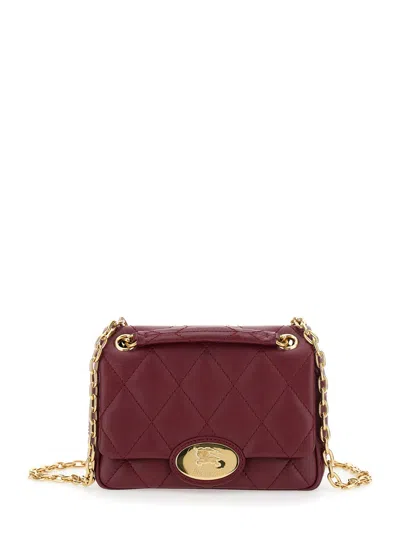 Burberry Bordeaux Quilted Crossbody Bag With Ekd Plaque On The Front And Chain-link Shoulder Strap In Leather In Burgundy