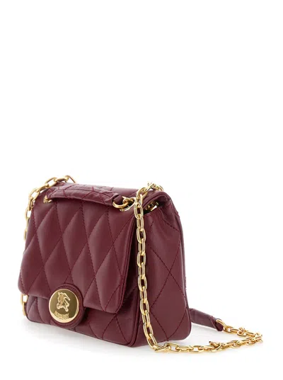 Burberry Bordeaux Quilted Crossbody Bag With Ekd Plaque On The Front And Chain-link Shoulder Strap In Leather In Burgundy