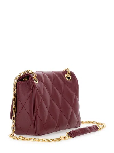 Burberry Bordeaux Quilted Crossbody Bag With Ekd Plaque On The Front And Chain-link Shoulder Strap In Leather In Burgundy