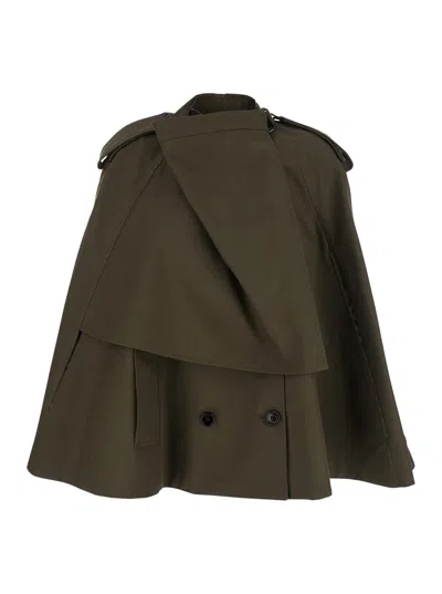 Burberry Cotton Cape With Traditional Check Lining In Brown