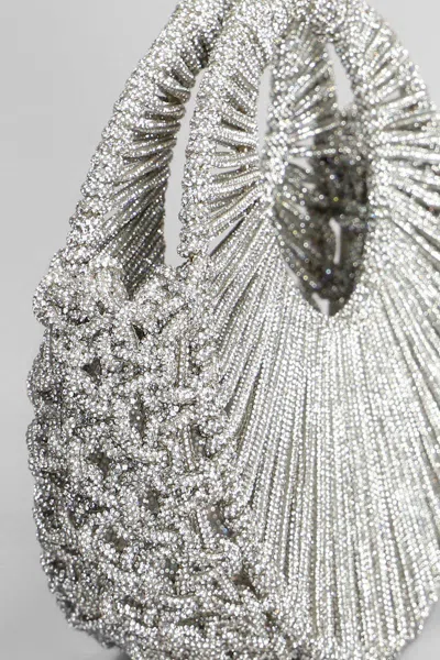 Hibourama Jaya Silver Jewelry Bag With Crystals In Gray