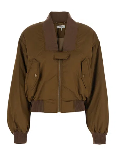 Chloé Zip-up Cropped Bomber Jacket In Brown