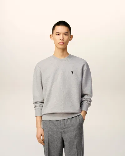 Ami Alexandre Mattiussi Ami Classic Crewneck Sweater With Ribbed Cuffs In Gray