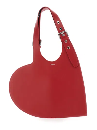 Coperni Heart-shaped Red Calfskin Tote Bag With Adjustable Handle In Red