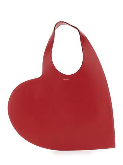 Coperni Heart-shaped Red Leather Tote With Silver Logo Print In Red