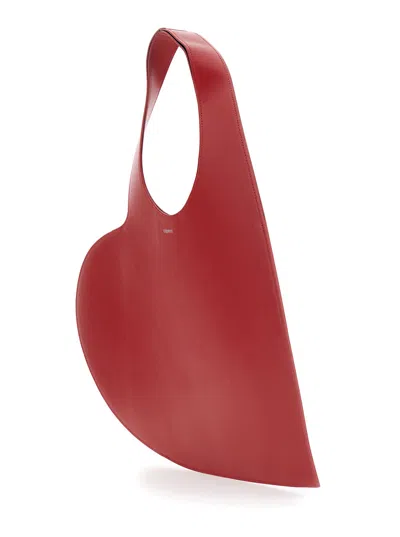 Coperni Heart-shaped Red Leather Tote With Silver Logo Print In Red