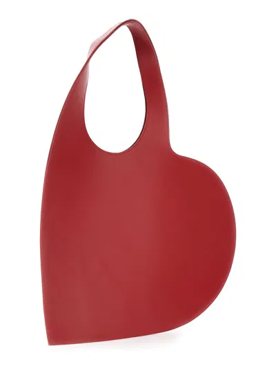 Coperni Heart-shaped Red Leather Tote With Silver Logo Print In Red