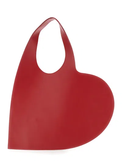 Coperni Heart-shaped Red Leather Tote With Silver Logo Print In Red