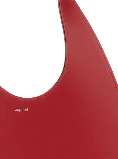 Coperni Heart-shaped Red Leather Tote With Silver Logo Print In Red