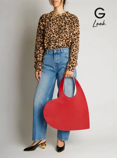 Coperni Heart-shaped Red Leather Tote With Silver Logo Print In Red
