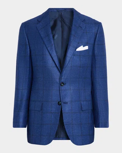 Kiton Men's Windowpane Check Single-breasted Sport Coat In Blue