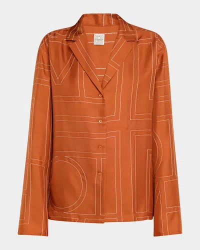 Totême Toteme Women Monogram Silk Shirt In Brown