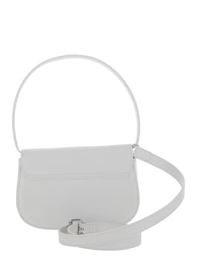 Diesel 1dr White Shoulder Bag With Oval D Patch In Leather Woman