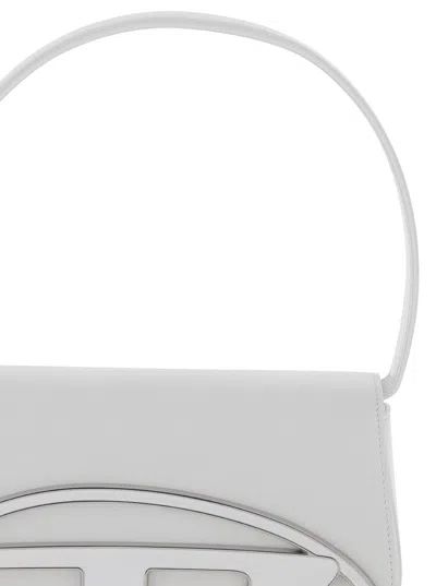 Diesel 1dr White Shoulder Bag With Oval D Patch In Leather Woman