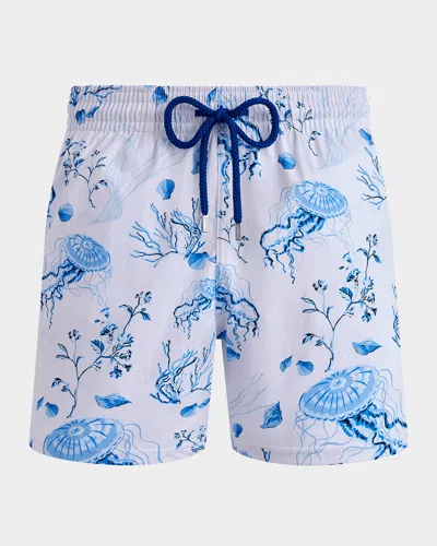 Vilebrequin Stretch Short Swim Shorts Medusa And Shells In Blue