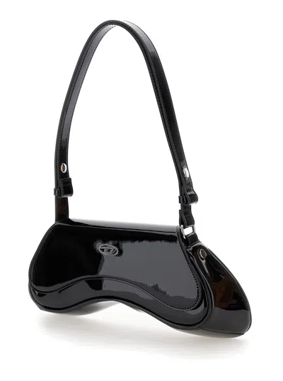 Diesel Curved Black Play Clutch With Glossy Finish And Magnetic Closure In Black