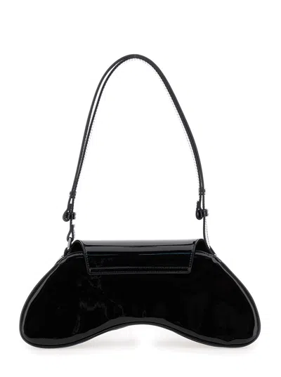 Diesel Curved Black Play Clutch With Glossy Finish And Magnetic Closure In Black