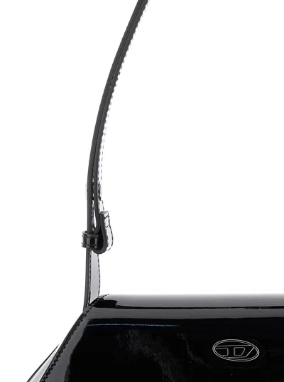 Diesel Curved Black Play Clutch With Glossy Finish And Magnetic Closure In Black