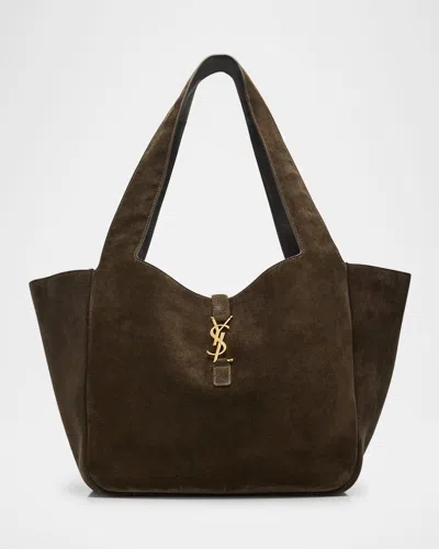 Saint Laurent Bea Ysl Cabas Tote Bag In Suede In Blue