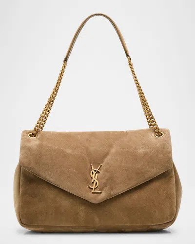 Saint Laurent Calypso Large Ysl Chain Shoulder Bag In Suede In Brown