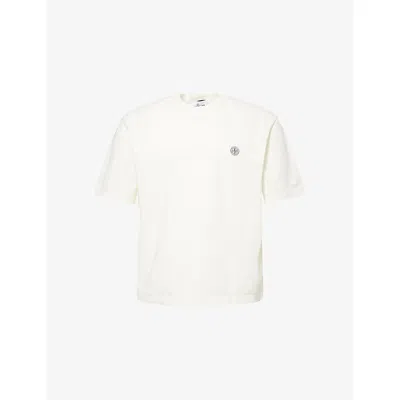 Stone Island Short-sleeved Crew Neck T-shirt With Subtle Emblem Patch In White