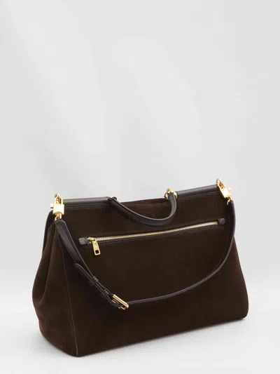 Dolce & Gabbana Sicily Small Leather-trimmed Suede Shoulder Bag In Brown