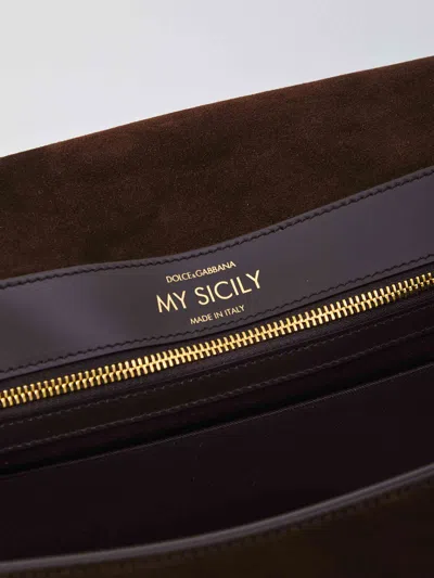 Dolce & Gabbana Sicily Small Leather-trimmed Suede Shoulder Bag In Brown