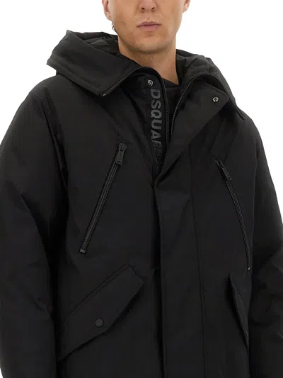 Dsquared2 Quilted Multipocket Parka With Hood In Black