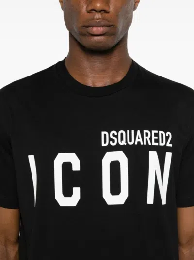 Dsquared2 Black Crewneck T-shirt With Maxi Logo Print On The Front In Black