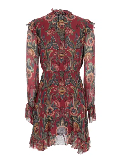 Etro Ruffled Hem Mini Dress In Red