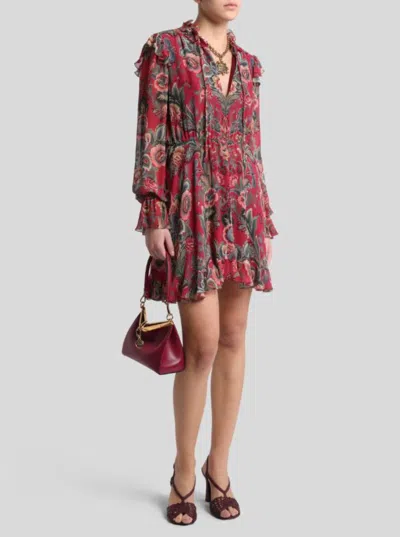 Etro Ruffled Hem Mini Dress In Red