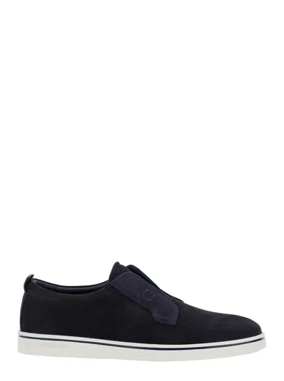 Ferragamo Navy Blue Laceless Sneakers