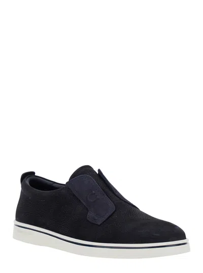 Ferragamo Navy Blue Laceless Sneakers