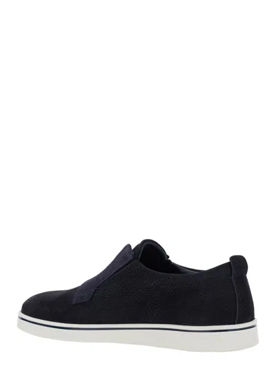 Ferragamo Navy Blue Laceless Sneakers