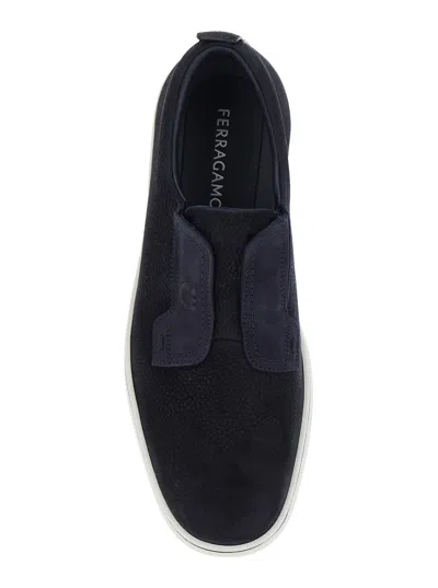 Ferragamo Navy Blue Laceless Sneakers