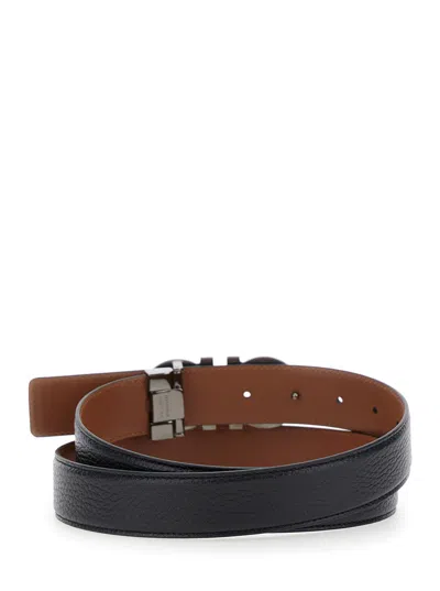 Ferragamo Black Reversible Belt With Gancini Buckle In Leather Man In Black